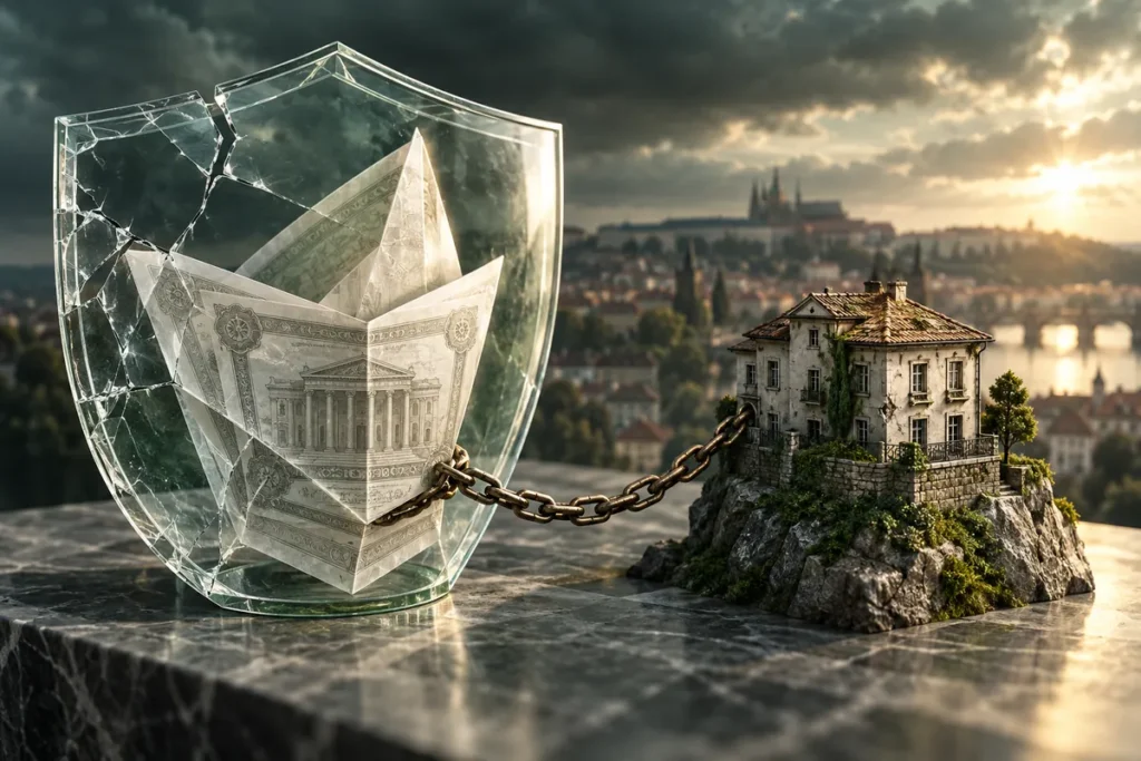 Dluhopis pod praskajícím štítem propojený se zajišťujícím majetkem